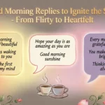 Good Morning Replies to Ignite the Spark from Flirty to Heartfelt: Fuel the Romantic Tension (2026) Good Morning Replies to Ignite the Spark from Flirty to Heartfelt: Fuel the Romantic Tension (2026) In short, choosing the perfect good morning replies to ignite the spark from flirty to heartfelt helps you transform a simple greeting into an intimate connection. Your choice of words depends entirely on your relationship phase, whether you want to build playful anticipation or offer deep emotional security. Read on to master the art of early-morning banter and discover exactly how to keep your favorite person thinking about you all day long. You wake up, stretch, and reach for your phone only to see a notification waiting on your screen. Your chest tightens with a rush of excitement because your crush or partner just sent a simple text message greeting the dawn. Your thumbs hover over the keyboard as you frantically search for the right way to respond without coming across as totally desperate or incredibly dry. Navigating the territory of good morning replies to ignite the spark from flirty to heartfelt feels tricky because the early hours carry a unique emotional weight. You are catching someone at their most vulnerable moment, right when they step out of their dreams and choose who they want to contact first. The fear of sounding too eager or, conversely, completely robotic creates a quiet friction that makes you overthink every single character. Communication researchers note that the first text exchange of the day sets the emotional baseline for the next twelve hours. Social psychologists also emphasize that these early touchpoints signal accessibility and relational investment, which can either tighten your bond or leave things hanging awkwardly. Because you want to match their energy while keeping things interesting, choosing the right response strategy is vital. When you send a morning text, your word choices communicate a vast amount of underlying information about your confidence and romantic intentions. The subtle nuances within good morning replies to ignite the spark from flirty to heartfelt can signal whether you view them as a passing casual distraction or a serious romantic pursuit. A playful, teasing comment signals that you are highly confident, secure, and ready to maintain a fun, dynamic chase. A deeply emotional, reassuring text signals that you offer a warm space for vulnerability and want to anchor their day in love. An incredibly brief, one-word answer signals that you are either entirely distracted or emotionally unavailable. An over-the-top, excessively intense profession of love too early in a relationship signals desperation and an inability to read the room. Every message you choose to send either fuels the magnetic pull between you or dampens the mood completely. Mastering the diverse styles of good morning replies to ignite the spark from flirty to heartfelt ensures you always strike the perfect balance between charm and sincerity. 10 Best Ways to Reply and Create a Lasting Impression To help you choose the best text for your specific relationship dynamic, we have broken down these high-impact responses into distinct categories that range from playful to profoundly sweet. The Bold and Flirty Responses "Morning! My day is already looking up just seeing your name pop up on my screen." "Good morning! I'd say I slept well, but you kept distracting me in my dreams all night." "Morning, gorgeous. I hope your day is as amazing as you looked the last time I saw you." This category is your best weapon when you want to build unmistakable romantic tension and keep them smiling at their screen. These lines work beautifully during the early dating stages because they are confident, alluring, and clearly state that you find them attractive. The Playful and Witty Banter "Good morning! I successfully made it out of bed, so I believe I deserve a reward from you later." "Morning! You owe me a coffee because I spent half the night thinking about our next date." "Rise and shine! Let me know if you need help staying awake through your boring morning meetings today." Leaning into playful banter is an exceptional way to show off your personality without putting too much pressure on the relationship. Use these lines when your dynamic is lighthearted and you want to challenge them to a fun, energetic conversation. The Warm and Heartfelt Options "Good morning, love. I hope your day goes smoothly, and I can't wait to hold you tonight." "Morning! Just wanted to remind you how incredibly proud I am of you and everything you do." "Waking up is so much easier knowing I have someone as wonderful as you in my corner." These responses are designed to provide a deep sense of security and genuine emotional intimacy. They work best in committed relationships where you want your partner to feel unconditionally supported, cherished, and loved the moment they open their eyes. Tone Matching: Reading the Situation First Before you copy and paste any message, it is essential to read the room and evaluate where your relationship currently stands. Sending an intensely passionate text to someone you have only been dating for a week can create serious panic. Analyze the current stage of dating: If you are in a brand-new situationship, stick to the witty or playful subcategories to keep the chase exciting before diving into intense declarations. Evaluate their original message: Look at the emotional energy they sent you; a low-energy text might mean they are tired and need something gentle, while an enthusiastic text invites a bolder reply. Consider their schedule for the day: If they have a high-stress presentation or interview, a heartfelt, encouraging note will always beat out a distracting, highly flirty text. Ultimately, the most successful good morning replies to ignite the spark from flirty to heartfelt are the ones that sound like your true voice. Do not force a persona that feels completely unnatural to you just to get a quick reaction. What NOT to Say in the Morning Don't send a lazy, one-word response: Replying with just a single text character or a cold phrase like "K" completely kills the momentum and signals a lack of effort. Don't jump immediately into complaining: Starting the day by whining about your bad sleep or your terrible job ruins the romantic vibe instantly. Don't send overly aggressive, purely physical comments too early: Keep things classy; rushing into highly explicit territory before breakfast can feel incredibly jarring and disrespectful. Don't double text if they don't reply immediately: People get busy getting ready for work, so blowing up their phone out of insecurity makes you look incredibly anxious. Don't bring up serious, heavy relationship arguments: Save complex, difficult conversations for a face-to-face meeting later in the day rather than ruining their morning peace. The underlying principle here is that your initial message should always leave a positive, welcoming impression. When you avoid these toxic pitfalls, you prove that you respect their time and know how to manage the pace of the relationship. Real-Life Examples: How It Plays Out Scenario 1: Igniting a Casual Dating Spark Maya and Ethan have been on three dates, and the chemistry is building, but they are still testing the waters. Ethan texts her at 7:30 AM saying, "Good morning! Hope you have a good Tuesday." Maya wants to use one of the good morning replies to ignite the spark from flirty to heartfelt to escalate the banter, so she texts back: "Morning! My Tuesday would be a lot better if we already had plans for dinner tonight, but a text from you is a pretty good start." Ethan replies within two minutes to lock down a Thursday night date, showing how a little playfulness drives immediate action. Scenario 2: Strengthening a Committed Bond Liam and Sophia have been together for two years, but long work hours have left them feeling slightly disconnected lately. Sophia wakes up early and texts Liam, "Good morning babe, hope your day isn't too crazy." Recognizing that her day is going to be incredibly stressful, Liam bypasses the casual jokes and opts for a heartfelt response: "Morning, beautiful. You are going to crush your meetings today, and I'm cooking your favorite dinner tonight so you can completely relax." Sophia feels an instant wave of relief and security, proving that emotional validation is often the ultimate romantic spark. FAQs About the Keyword How do you reply to a morning text from a crush to keep them interested? To keep a crush interested, your message should always include an open-ended element or a light challenge that invites a response. Utilizing good morning replies to ignite the spark from flirty to heartfelt means avoiding boring answers like "Good morning to you too." Instead, flip the script by saying something like, "Good morning! Tell me the best thing that's going to happen to you today so I can look forward to it with you." What is the most romantic way to respond to a morning message? The most romantic response combines emotional vulnerability with total reassurance of your affection. You want to focus on the fact that they are your very first thought when the world wakes up. Try replying with something sincere like, "Waking up is my favorite part of the day because my first thought is always about how lucky I am to have you." How do you spark a flirtatious conversation in the morning? You can spark a flirtatious conversation by introducing a little bit of playful mischief, teasing, or mild mystery into your text. Frame your message around a shared memory or an inside joke, or playfully tease them about being a sleepyhead. This creates an immediate, lighthearted game that your partner will want to play along with throughout the day. How do you balance being flirty versus heartfelt in a text response? Balancing these two styles requires you to tune into your partner's current emotional state and the context of your relationship tradition. Across many global traditions, respectful communication is treated as a foundational element of love, meaning you should never force flirtiness if your partner is genuinely stressed or upset. Use flirty lines when the mood is light and carefree, and save heartfelt lines for when they need comfort, reassurance, or a reminder of your loyalty. Final Thoughts good morning replies to ignite the spark from flirty to heartfelt